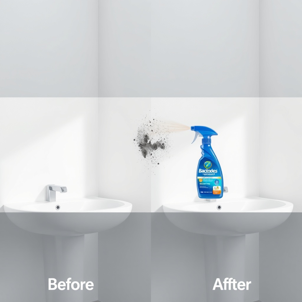A split-screen photorealistic image showing a clean white bathroom wall on the left