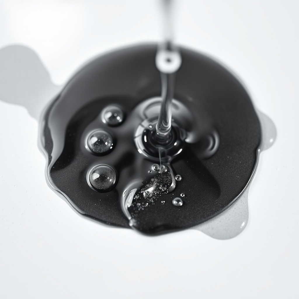 Nahaufnahme einer sprudelnden Wasserstoffperoxid-Lösung auf einer schwarzen Schimmelstelle