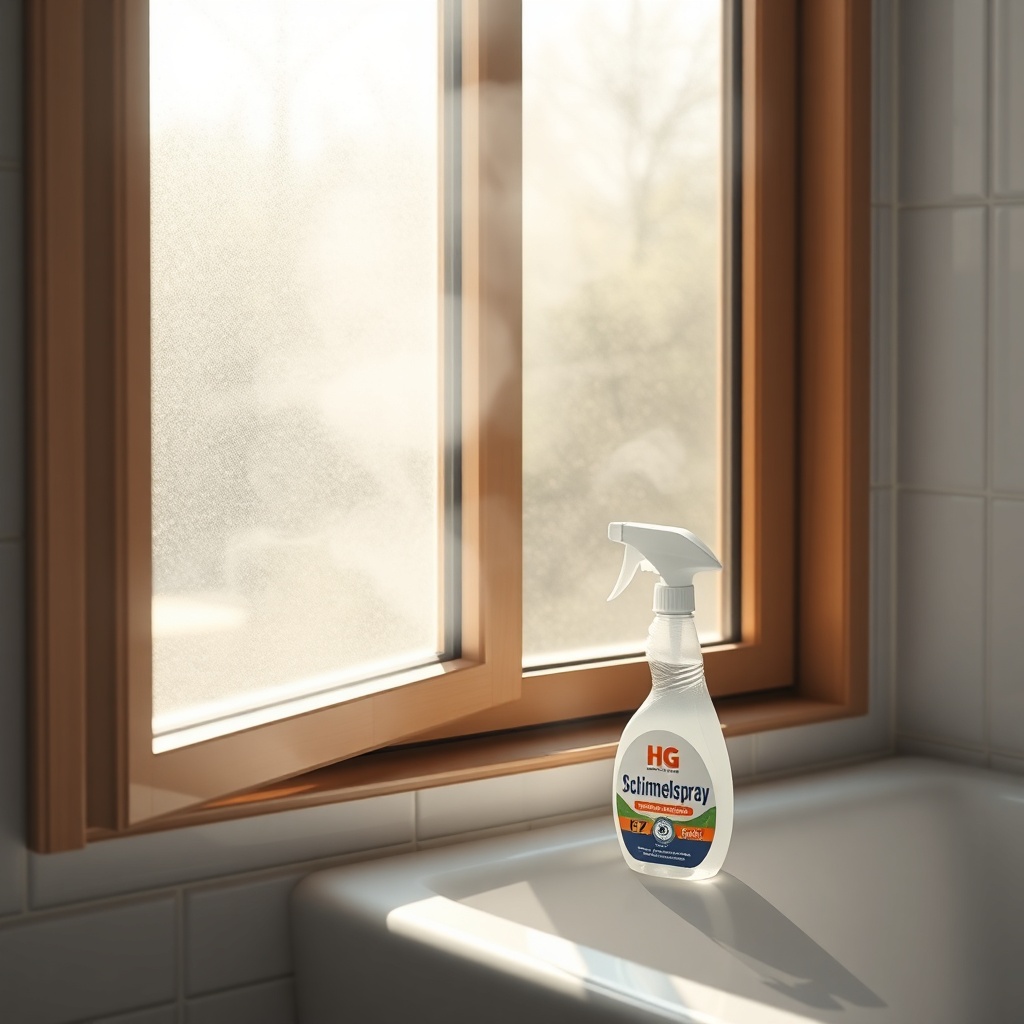 A photorealistic view of a bathroom window opened wide with steam escaping