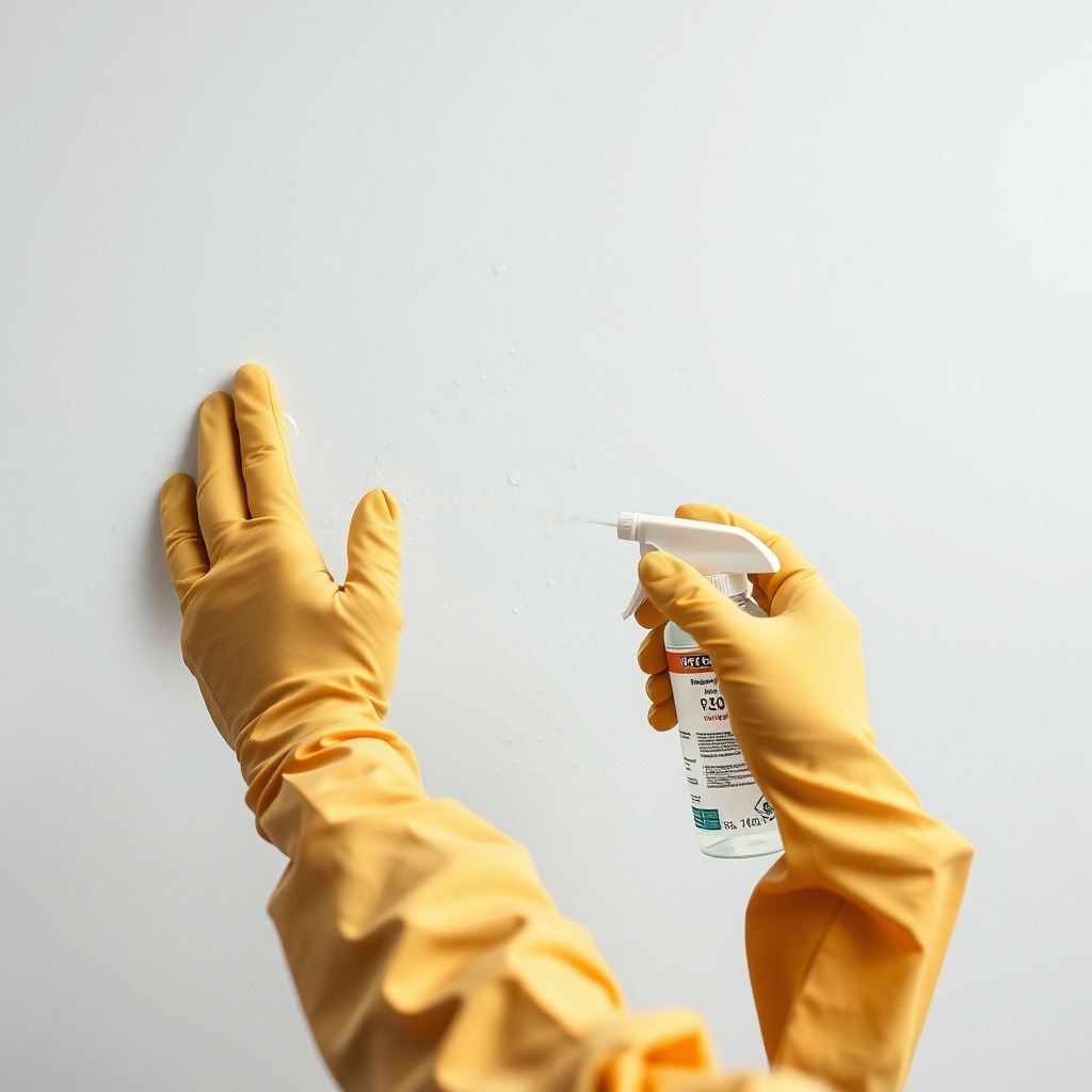 <Eine realistische Schritt-für-Schritt-Darstellung: eine Person mit Gummihandschuhen und S